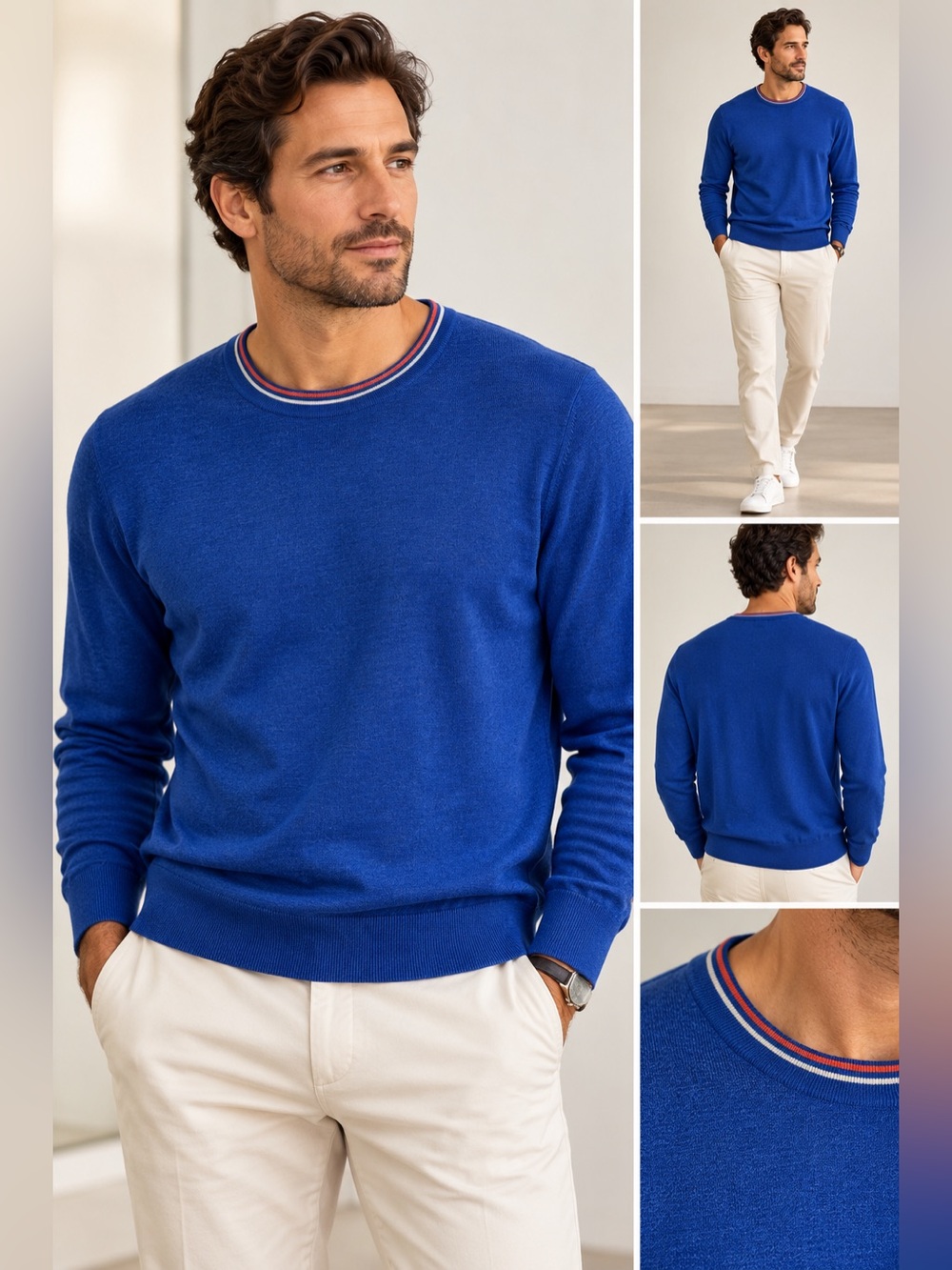 Saks Fifth Avenue Men’s XXL Wool Silk Sweater Made Italy Blue Crewneck